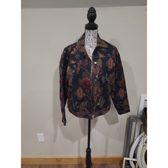 Norm Thompson Jackets & Blazers - Vtg. Norm Thompson boho black textured floral jean style jacket Women‎ SZ S